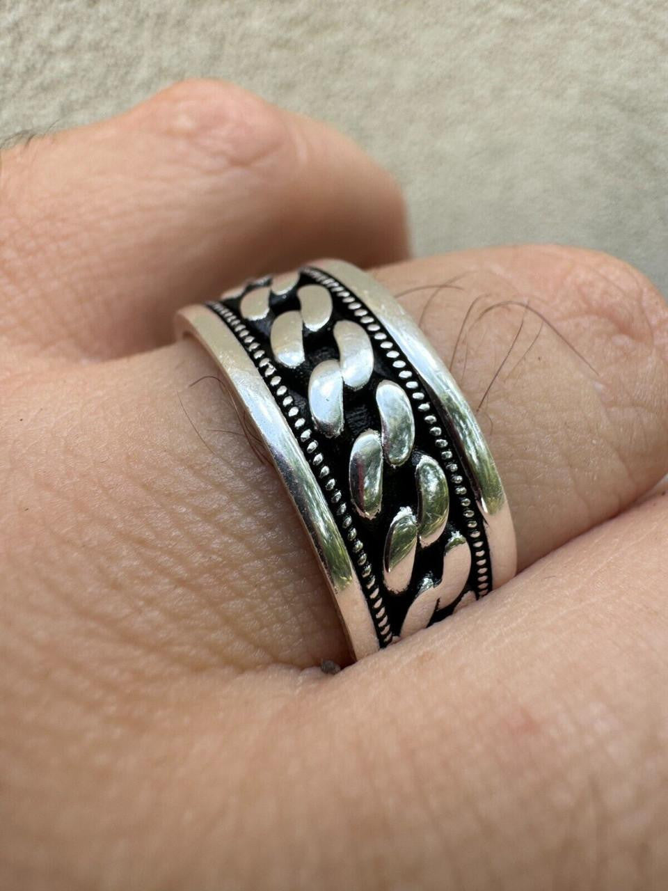 Eternal Love Cuban Link Eternity Band Ring | 925 Silver Oxidized