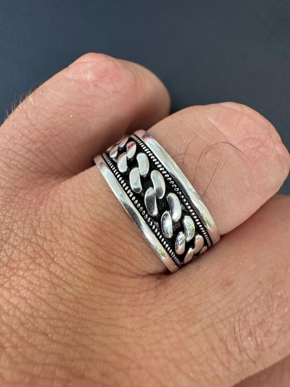 Eternal Love Cuban Link Eternity Band Ring | 925 Silver Oxidized