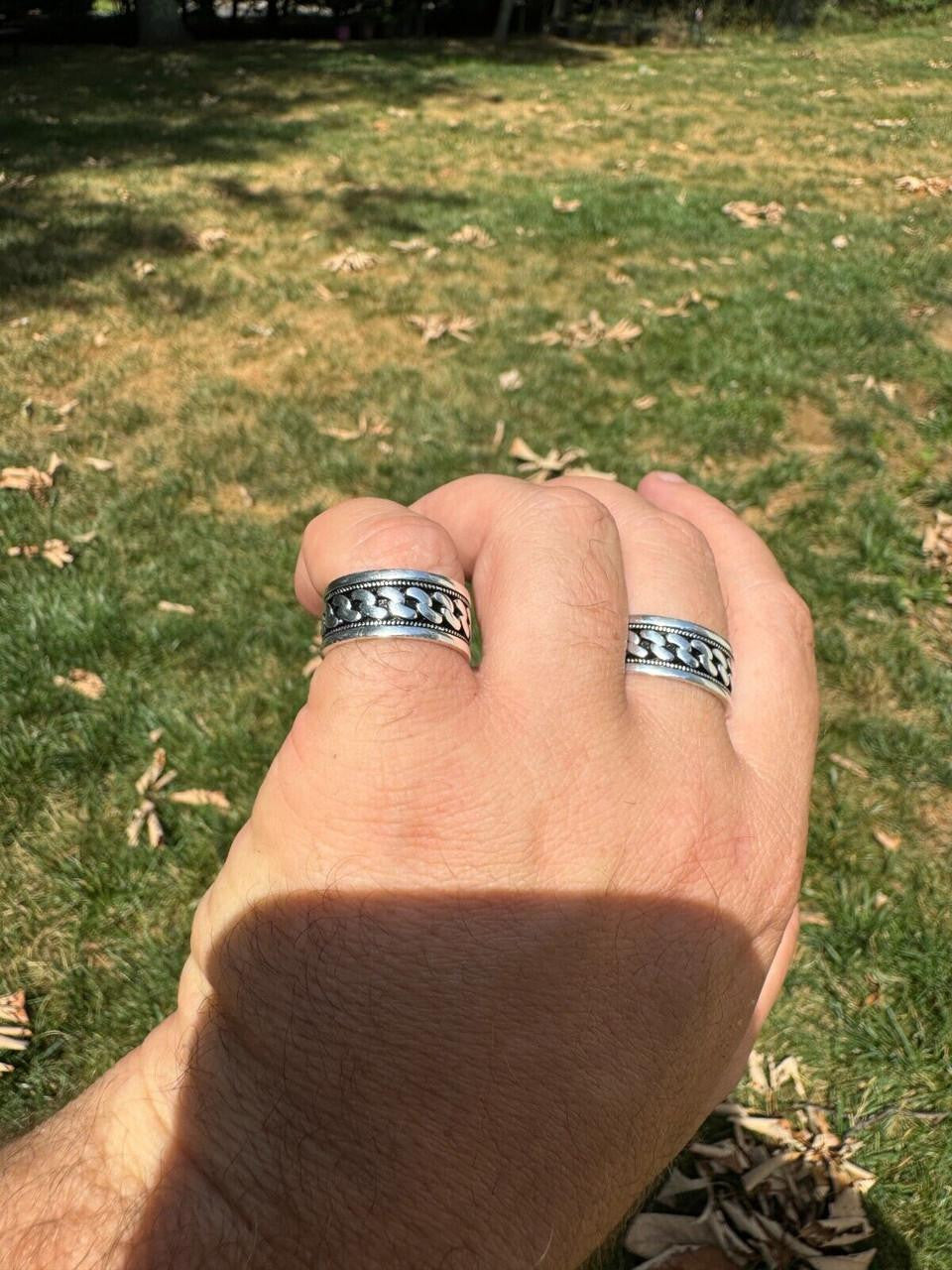 Eternal Love Cuban Link Eternity Band Ring | 925 Silver Oxidized