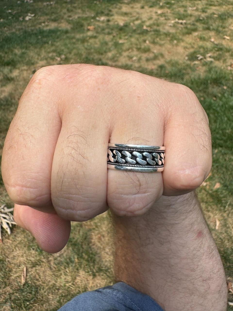 Eternal Love Cuban Link Eternity Band Ring | 925 Silver Oxidized