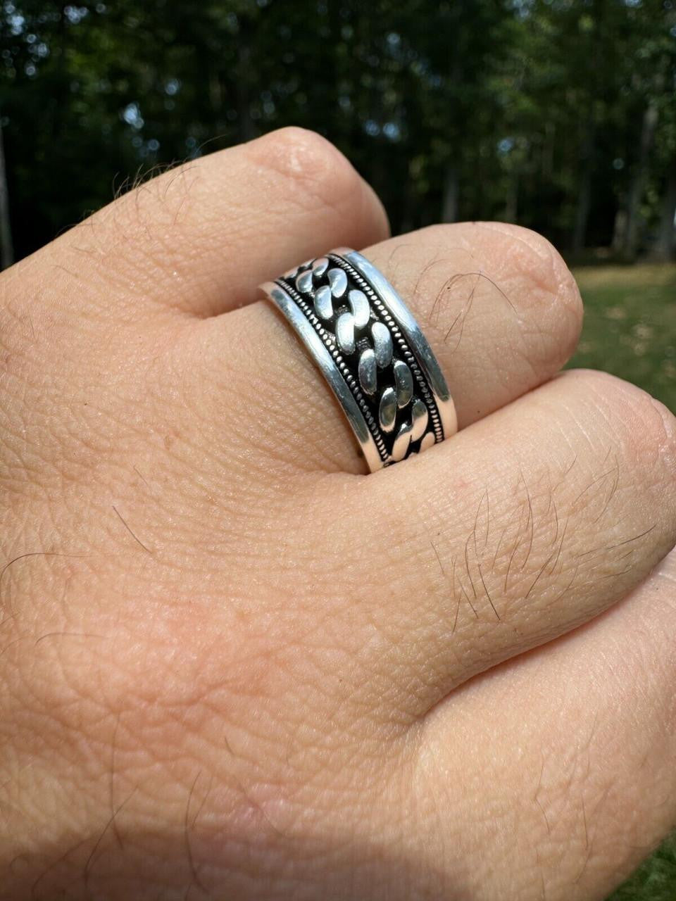 Eternal Love Cuban Link Eternity Band Ring | 925 Silver Oxidized