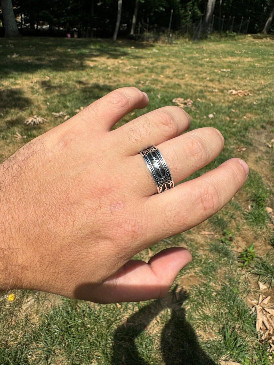 Eternal Love Heartbeat Pulse Eternity Band Ring | 925 Silver Oxidized