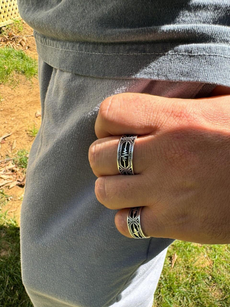 Eternal Love Heartbeat Pulse Eternity Band Ring | 925 Silver Oxidized