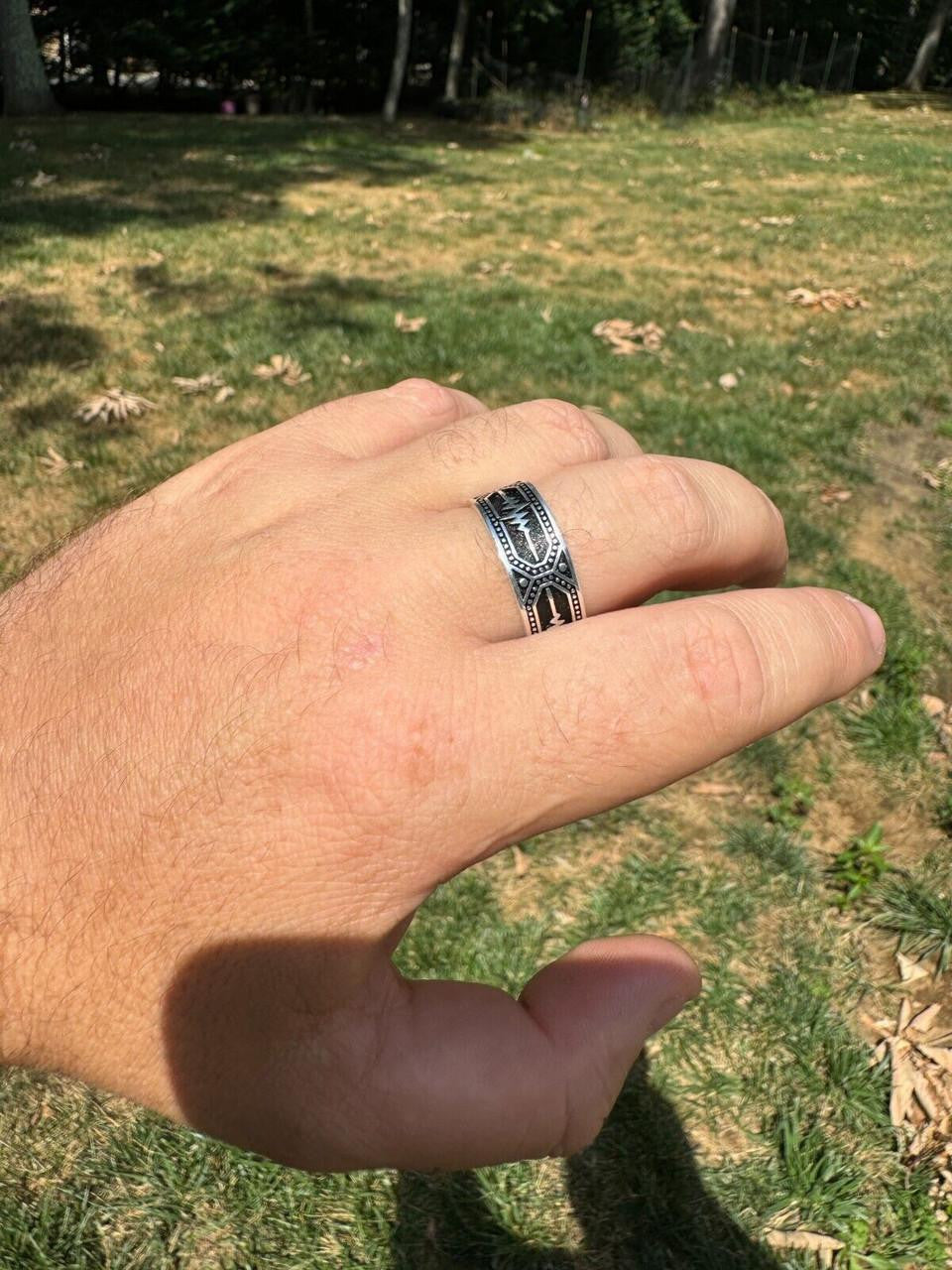 Eternal Love Heartbeat Pulse Eternity Band Ring | 925 Silver Oxidized