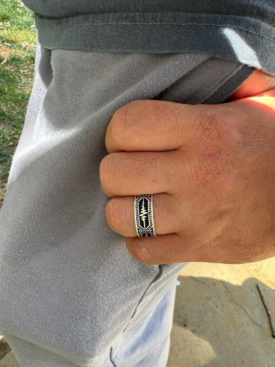 Eternal Love Heartbeat Pulse Eternity Band Ring | 925 Silver Oxidized