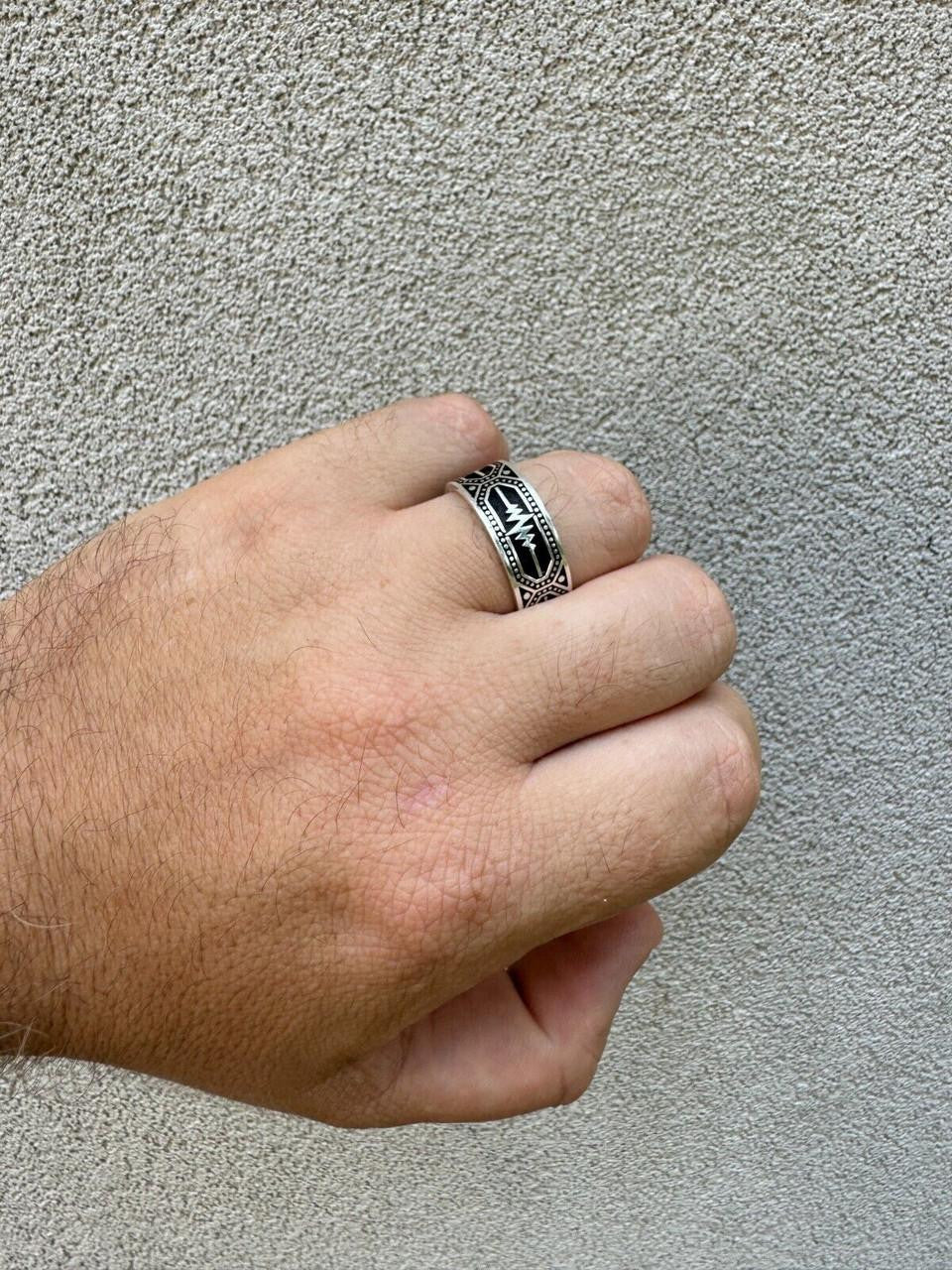 Eternal Love Heartbeat Pulse Eternity Band Ring | 925 Silver Oxidized