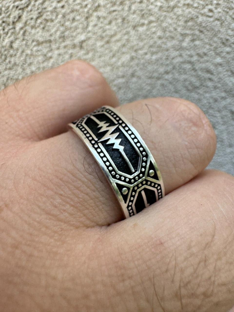 Eternal Love Heartbeat Pulse Eternity Band Ring | 925 Silver Oxidized