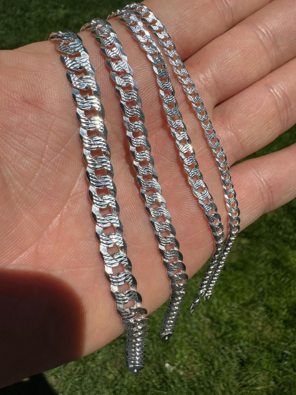 Flat Curb Cuban Bracelet | Diamond Cut 925 Sterling Silver