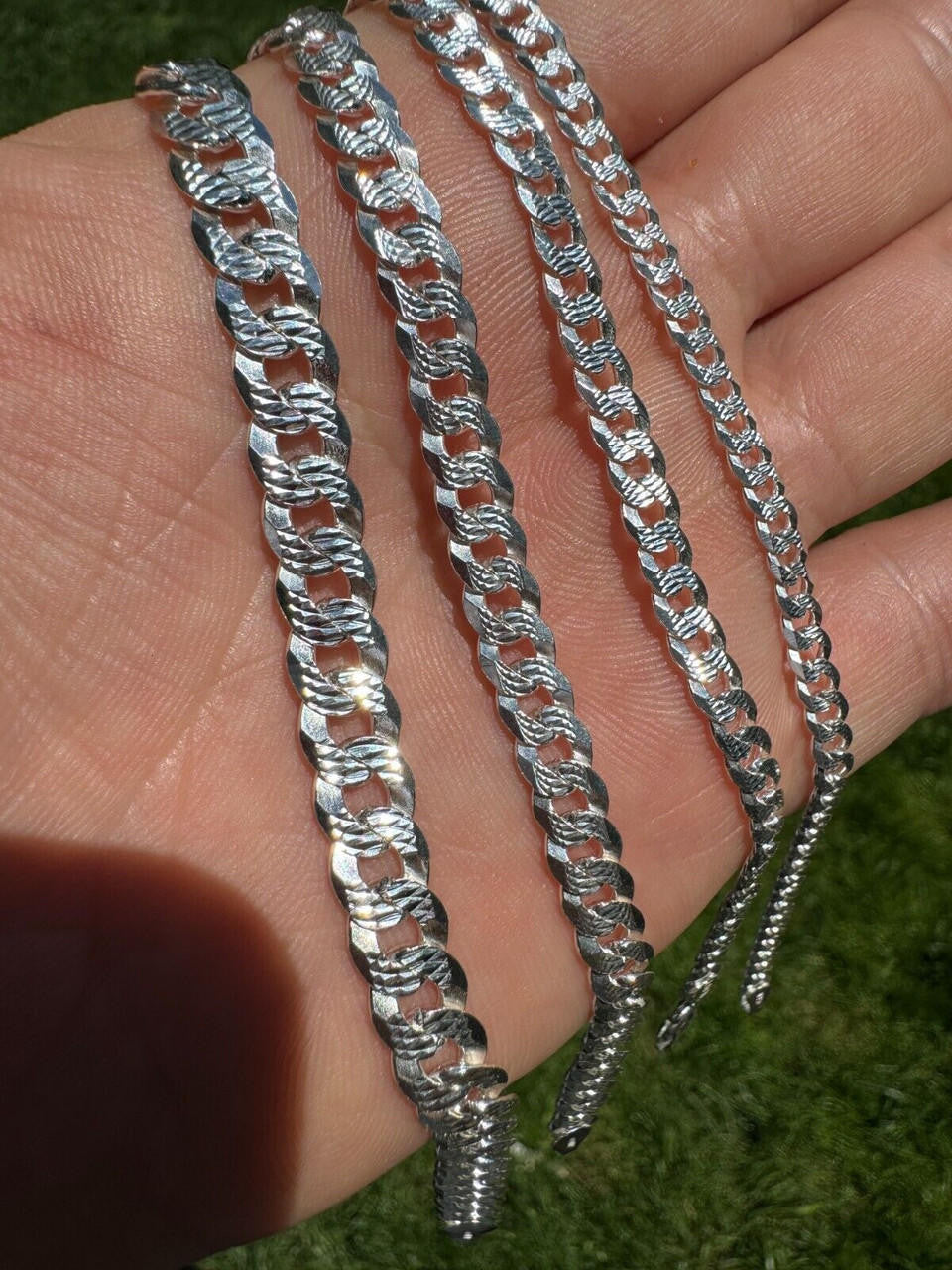 Flat Curb Cuban Bracelet | Diamond Cut 925 Sterling Silver