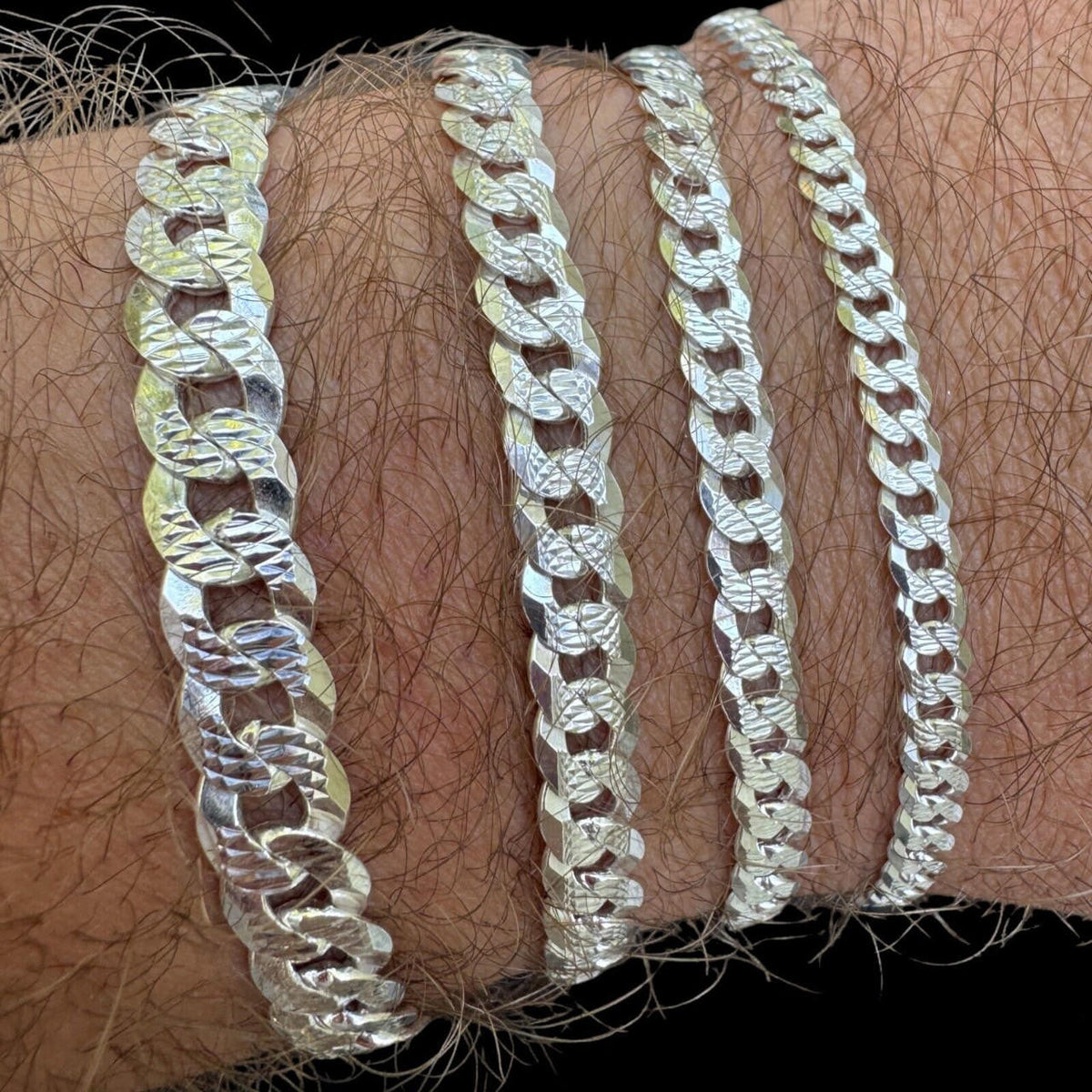 Flat Curb Cuban Bracelet | Diamond Cut 925 Sterling Silver