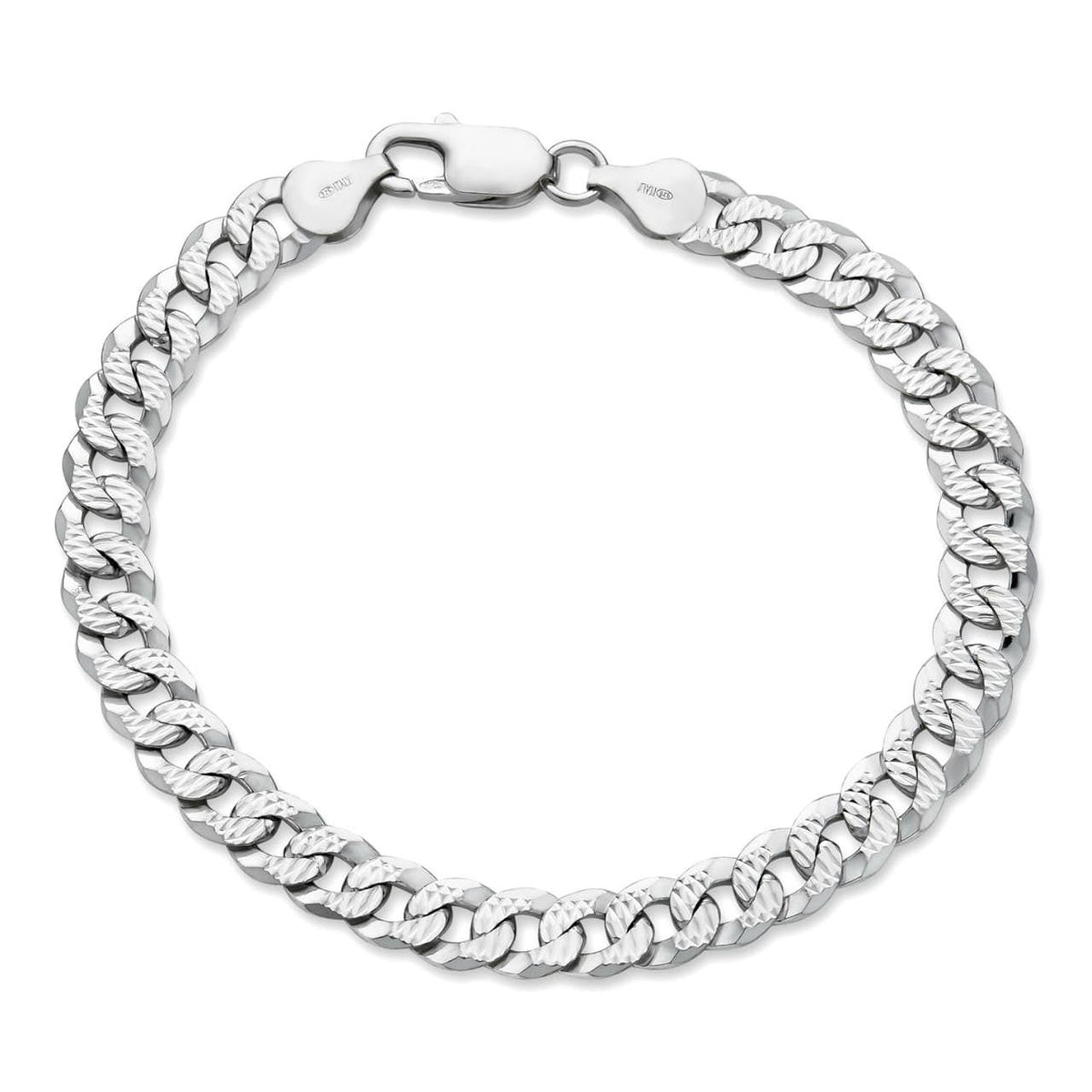 Flat Curb Cuban Bracelet | Diamond Cut 925 Sterling Silver