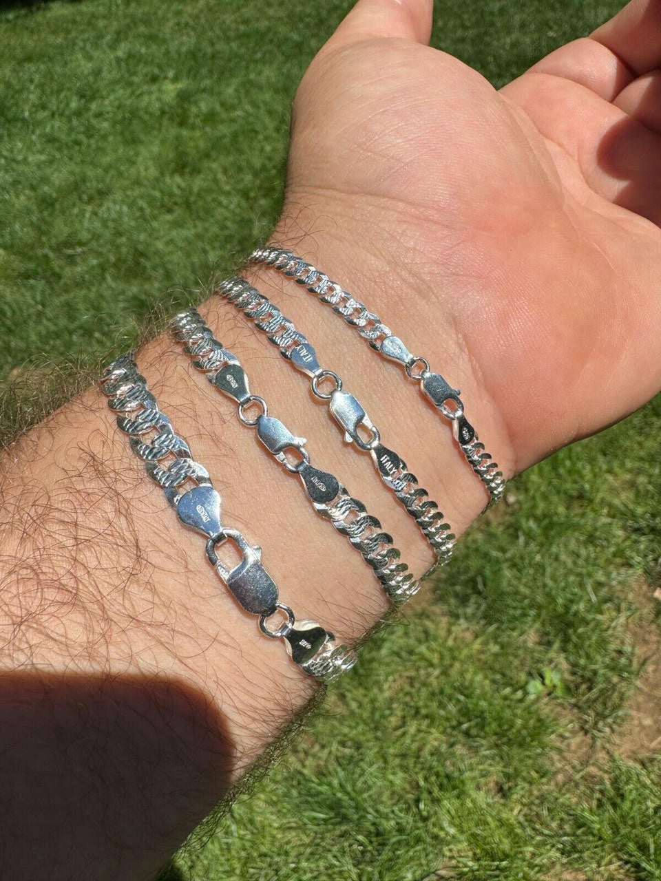 Flat Curb Cuban Bracelet | Diamond Cut 925 Sterling Silver