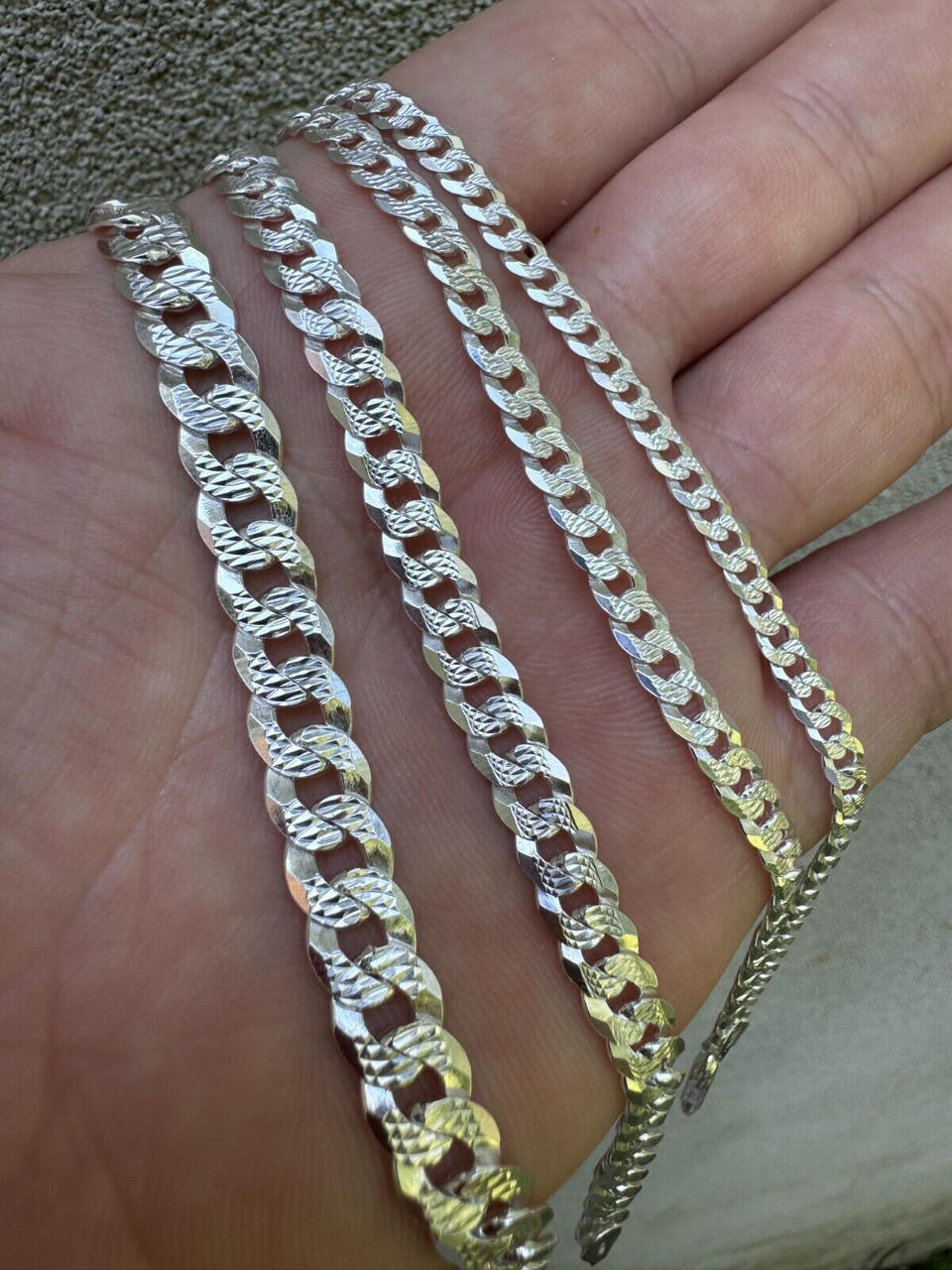 Flat Curb Cuban Bracelet | Diamond Cut 925 Sterling Silver