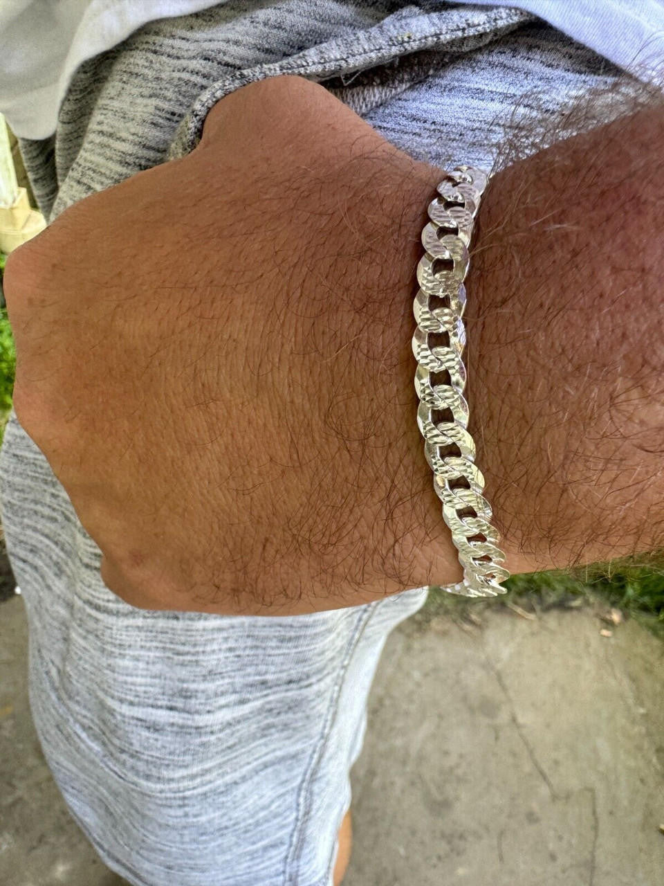 Flat Curb Cuban Bracelet | Diamond Cut 925 Sterling Silver