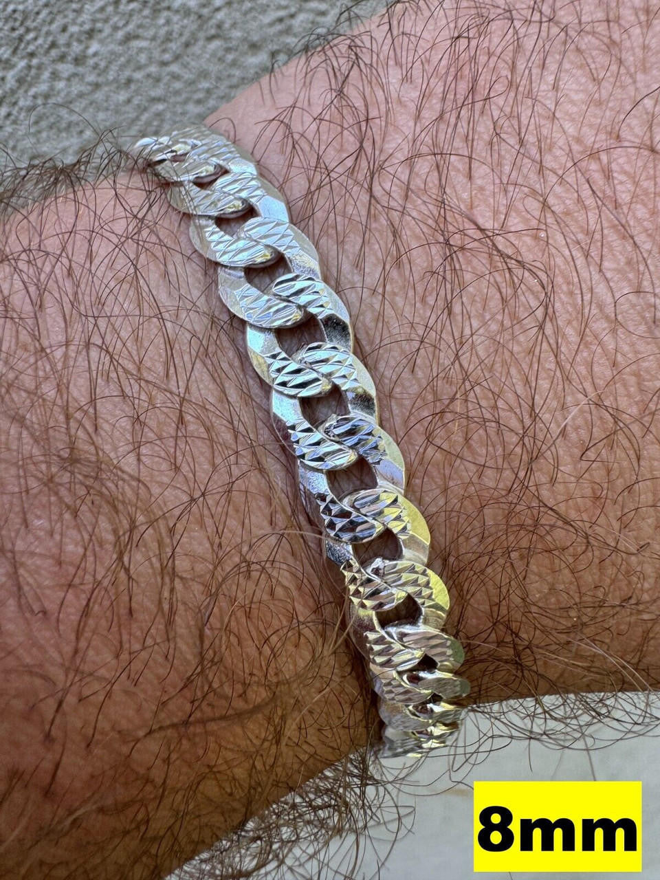 Flat Curb Cuban Bracelet | Diamond Cut 925 Sterling Silver