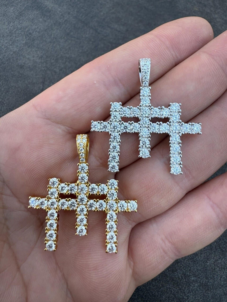 Moissanite Triple Cross Hip Hop Pendant | 14k Yellow Gold Vermeil Or 925 Silver