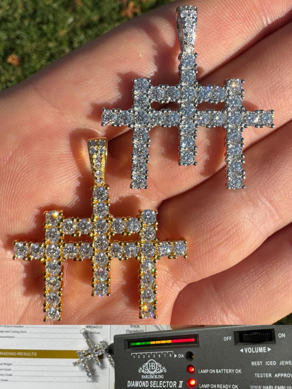 Moissanite Triple Cross Hip Hop Pendant | 14k Yellow Gold Vermeil Or 925 Silver