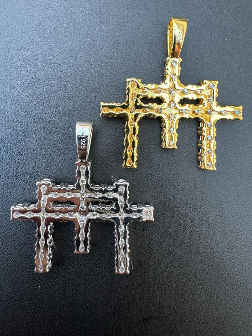 Moissanite Triple Cross Hip Hop Pendant | 14k Yellow Gold Vermeil Or 925 Silver