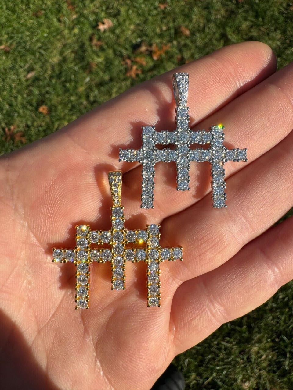 Moissanite Triple Cross Hip Hop Pendant | 14k Yellow Gold Vermeil Or 925 Silver