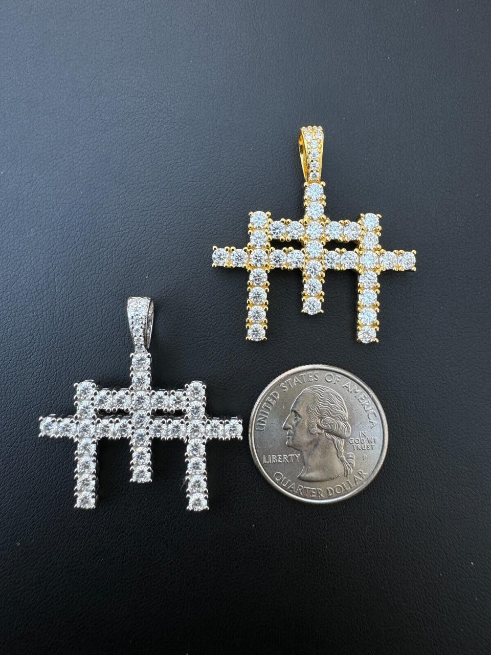 Moissanite Triple Cross Hip Hop Pendant | 14k Yellow Gold Vermeil Or 925 Silver