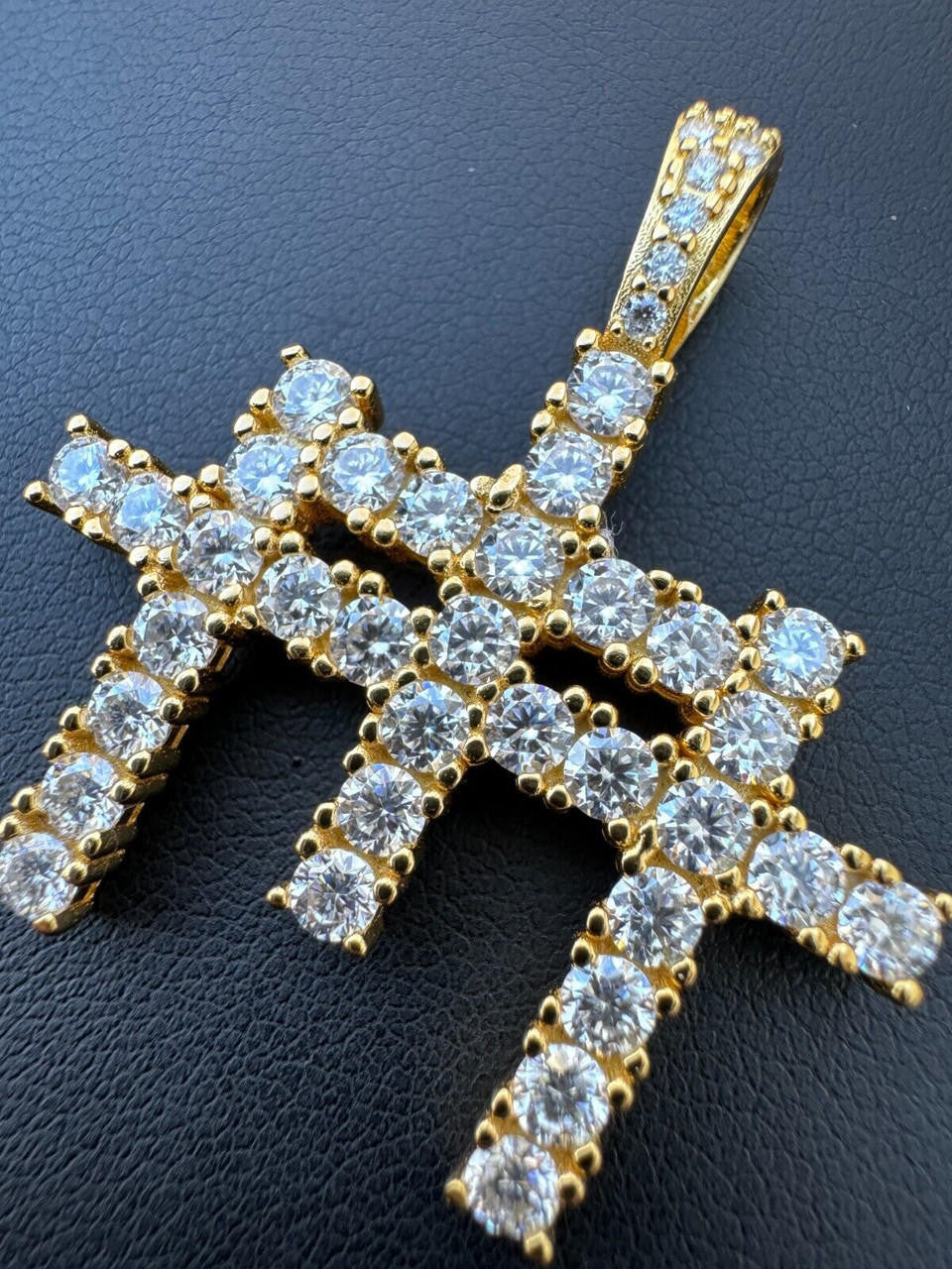 Moissanite Triple Cross Hip Hop Pendant | 14k Yellow Gold Vermeil Or 925 Silver