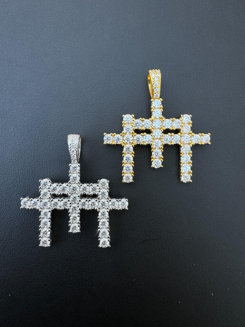 Moissanite Triple Cross Hip Hop Pendant | 14k Yellow Gold Vermeil Or 925 Silver