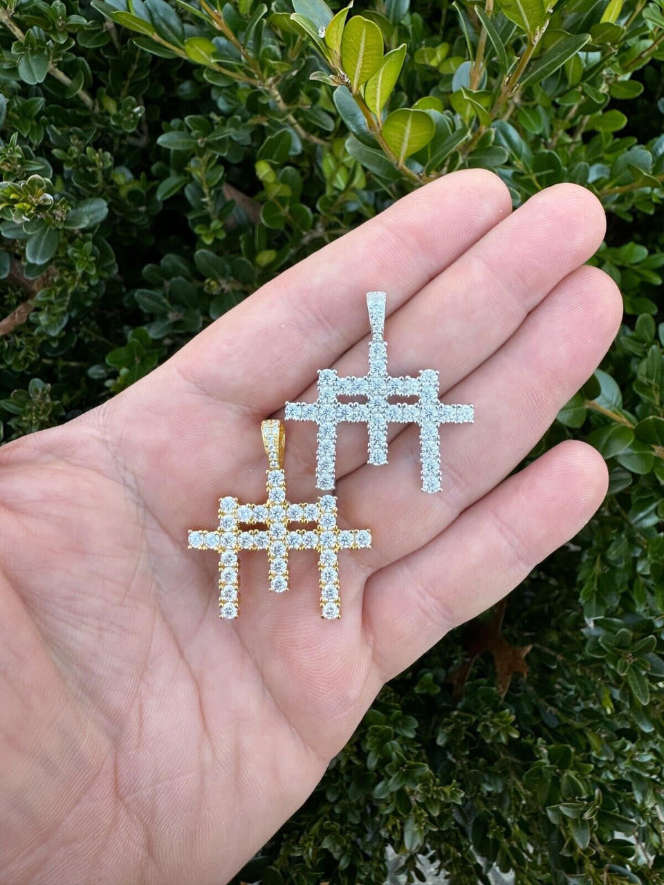 Moissanite Triple Cross Hip Hop Pendant | 14k Yellow Gold Vermeil Or 925 Silver