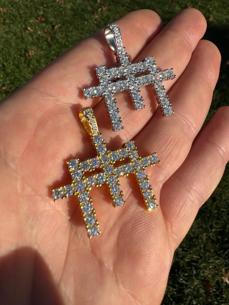 Moissanite Triple Cross Hip Hop Pendant | 14k Yellow Gold Vermeil Or 925 Silver