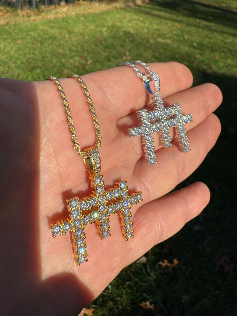 Moissanite Triple Cross Hip Hop Pendant | 14k Yellow Gold Vermeil Or 925 Silver