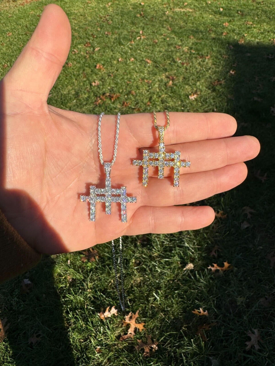 Moissanite Triple Cross Hip Hop Pendant | 14k Yellow Gold Vermeil Or 925 Silver