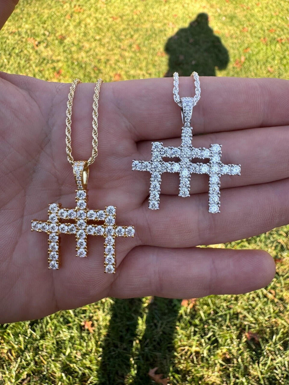 Moissanite Triple Cross Hip Hop Pendant | 14k Yellow Gold Vermeil Or 925 Silver
