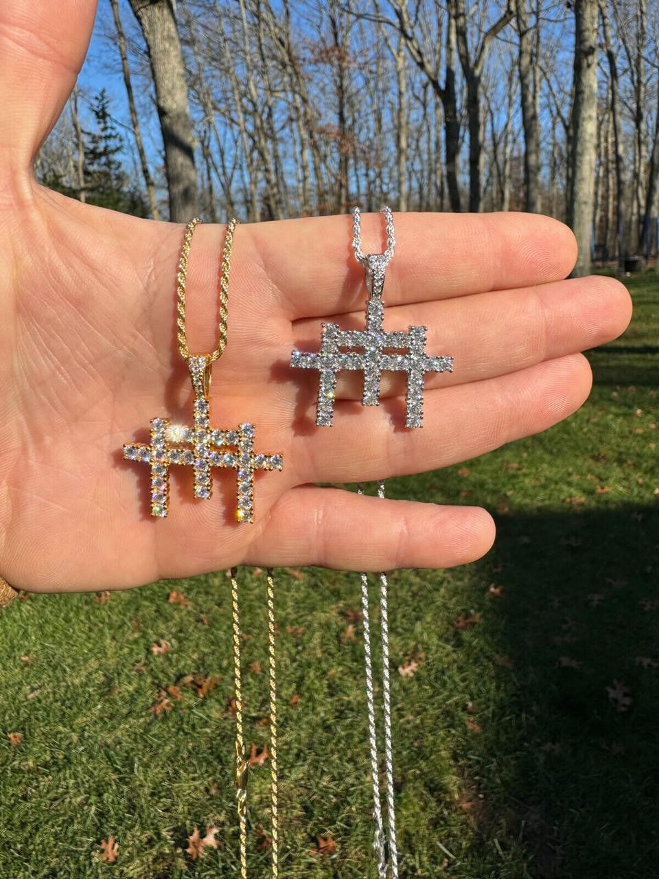 Moissanite Triple Cross Hip Hop Pendant | 14k Yellow Gold Vermeil Or 925 Silver