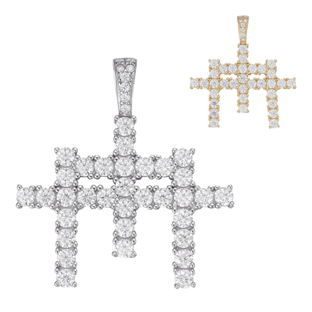 Moissanite Triple Cross Hip Hop Pendant | 14k Yellow Gold Vermeil Or 925 Silver