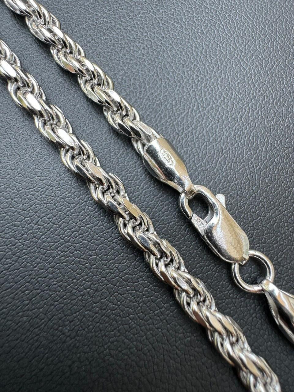 Rope Chain Necklace |  Rhodium Finish 925 Sterling Silver