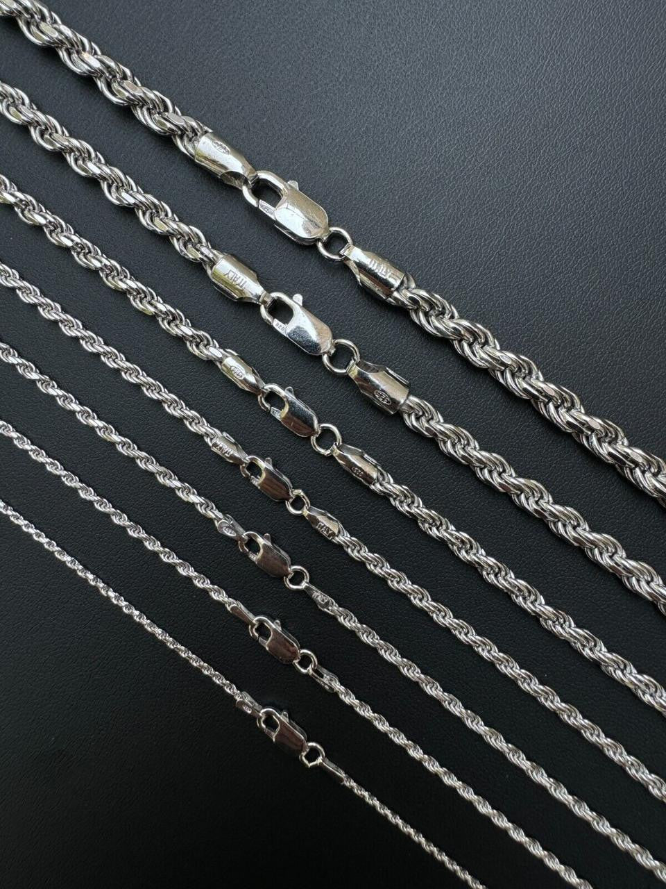 Rope Chain Necklace |  Rhodium Finish 925 Sterling Silver