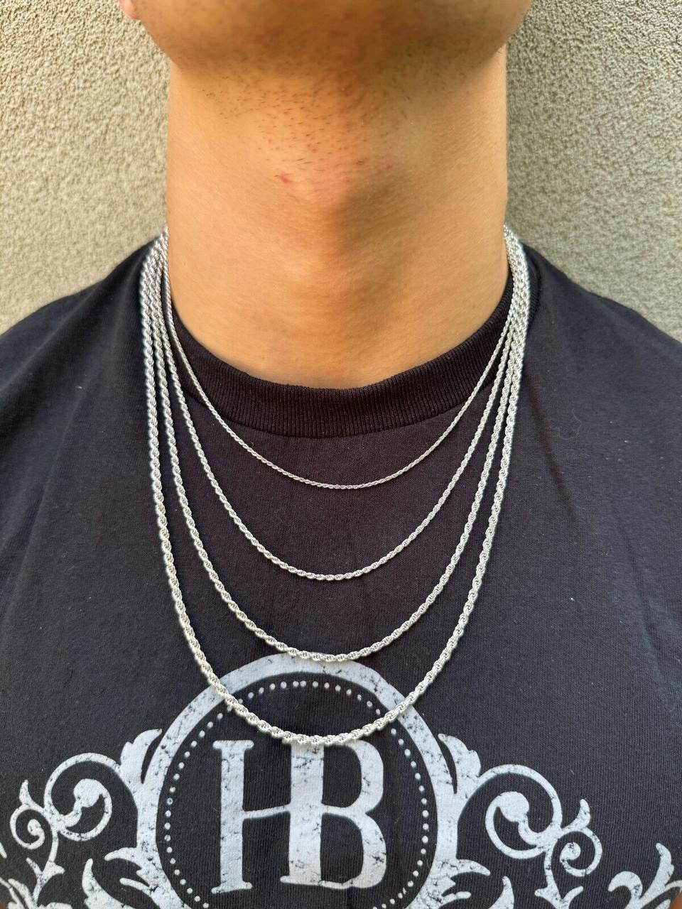 Rope Chain Necklace |  Rhodium Finish 925 Sterling Silver