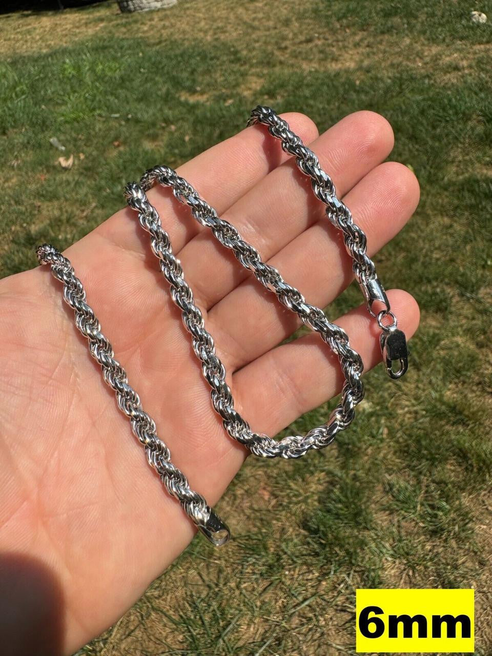 Rope Chain Necklace |  Rhodium Finish 925 Sterling Silver