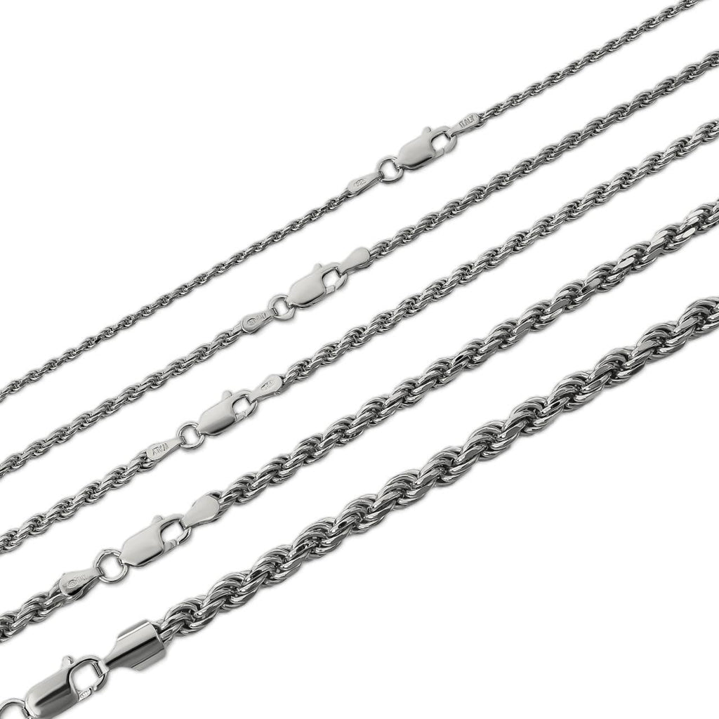 Rope Chain Necklace |  Rhodium Finish 925 Sterling Silver