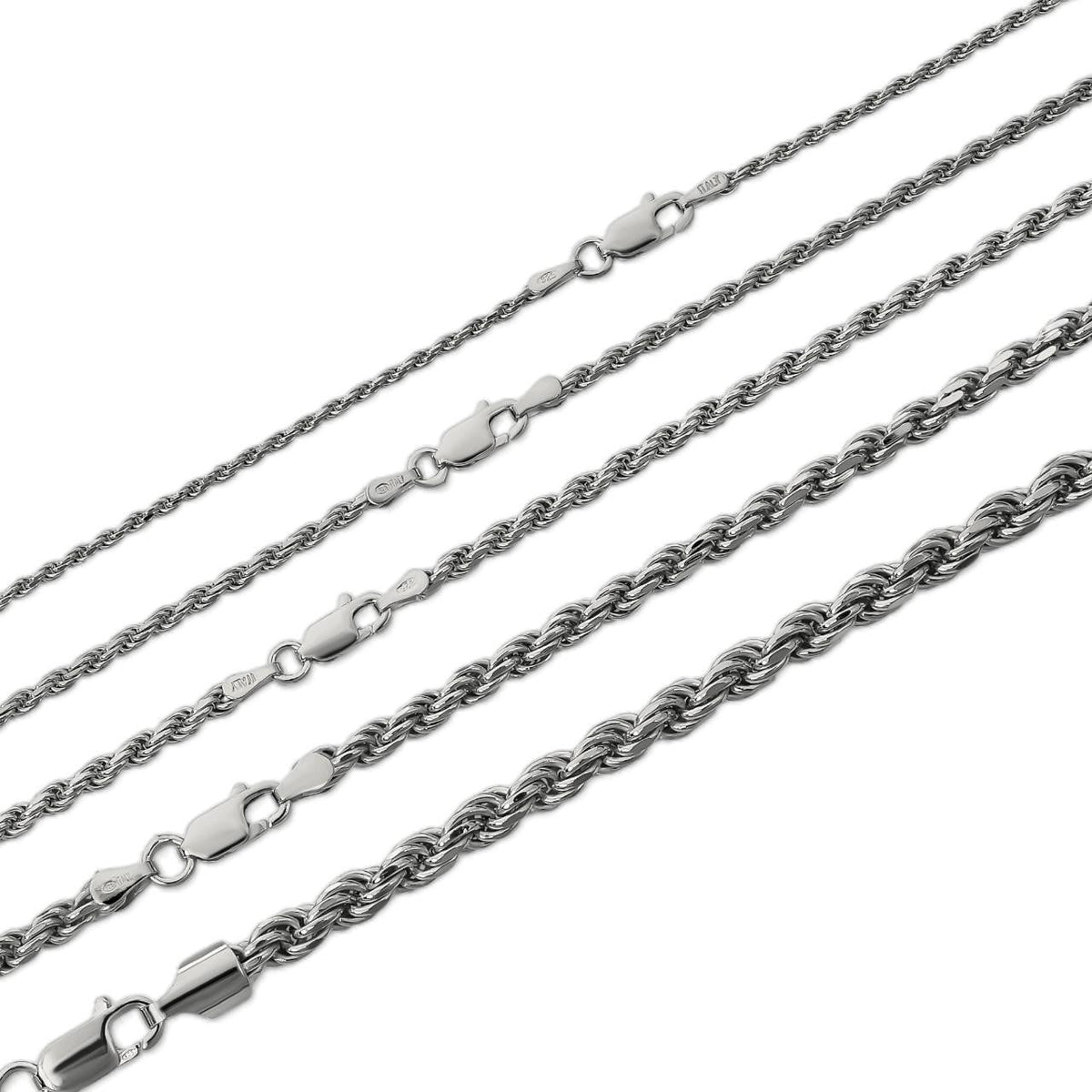 Rope Chain Necklace |  Rhodium Finish 925 Sterling Silver