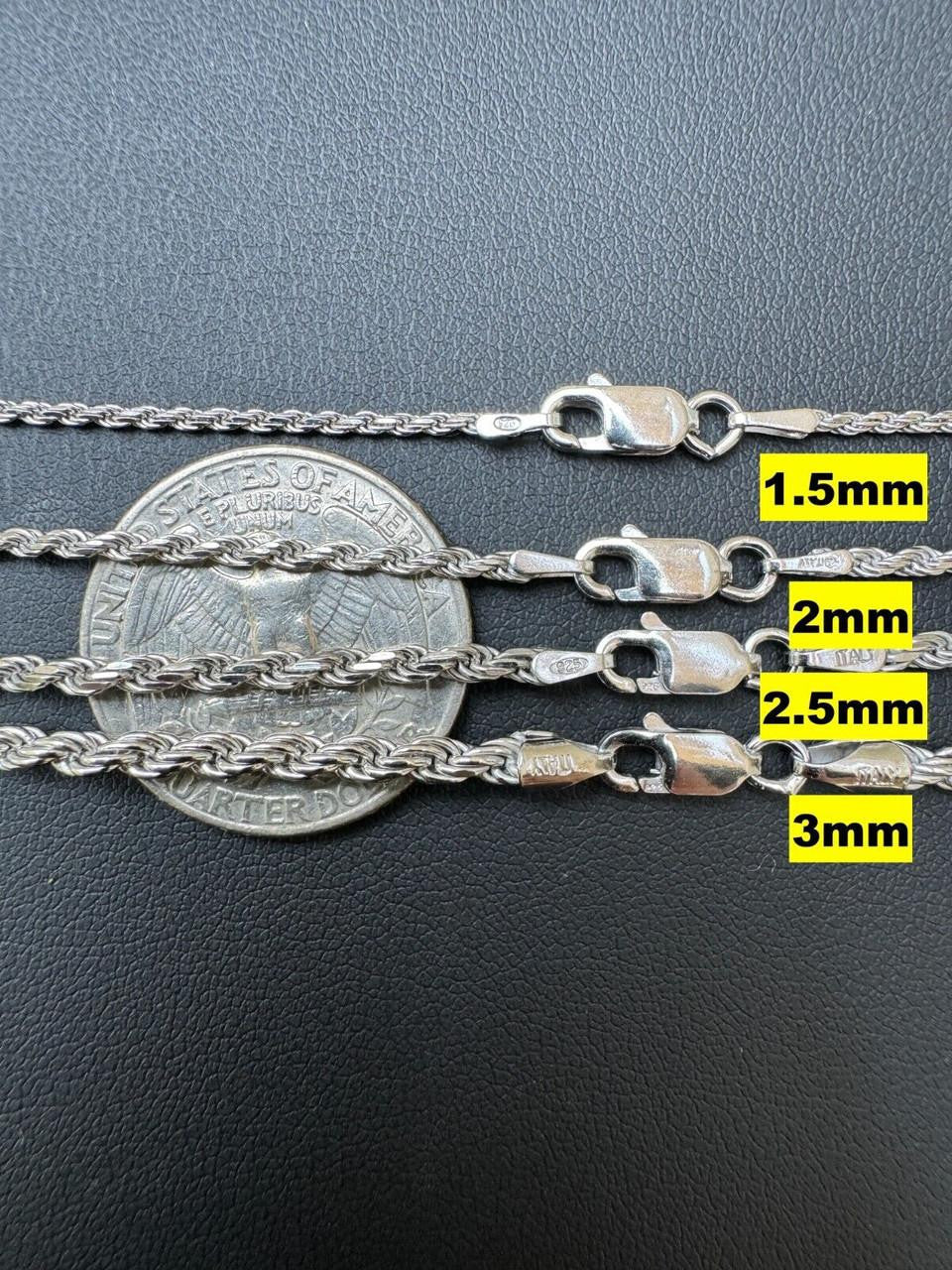 Rope Chain Necklace |  Rhodium Finish 925 Sterling Silver