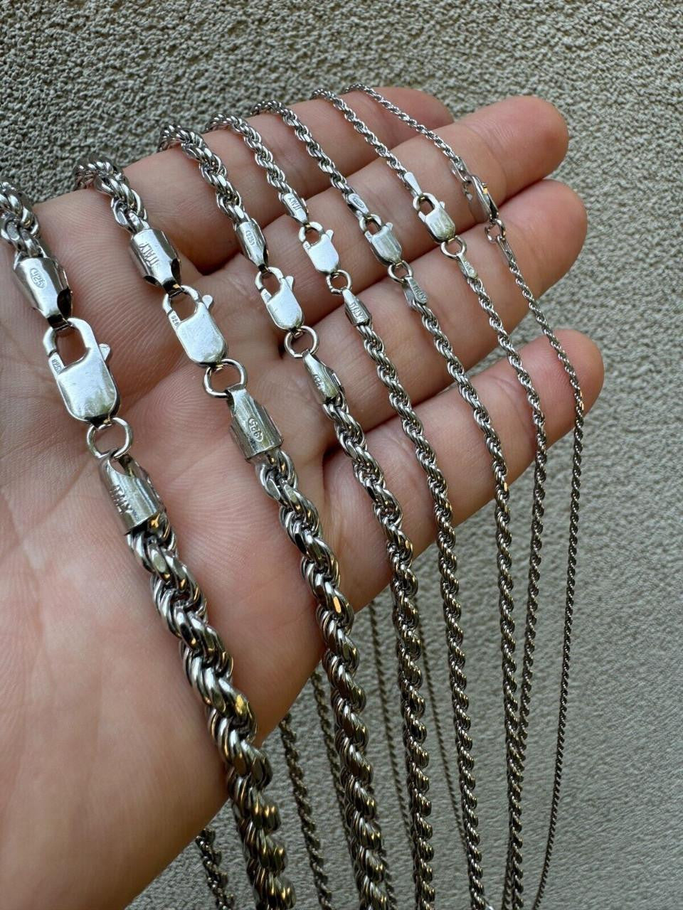 Rope Chain Necklace |  Rhodium Finish 925 Sterling Silver