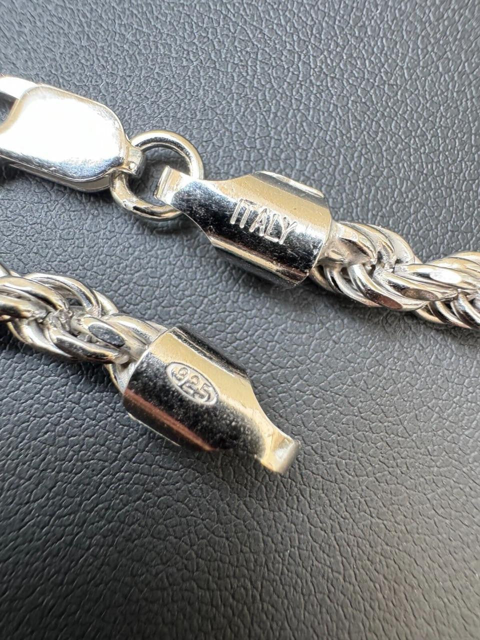 Rope Chain Necklace |  Rhodium Finish 925 Sterling Silver