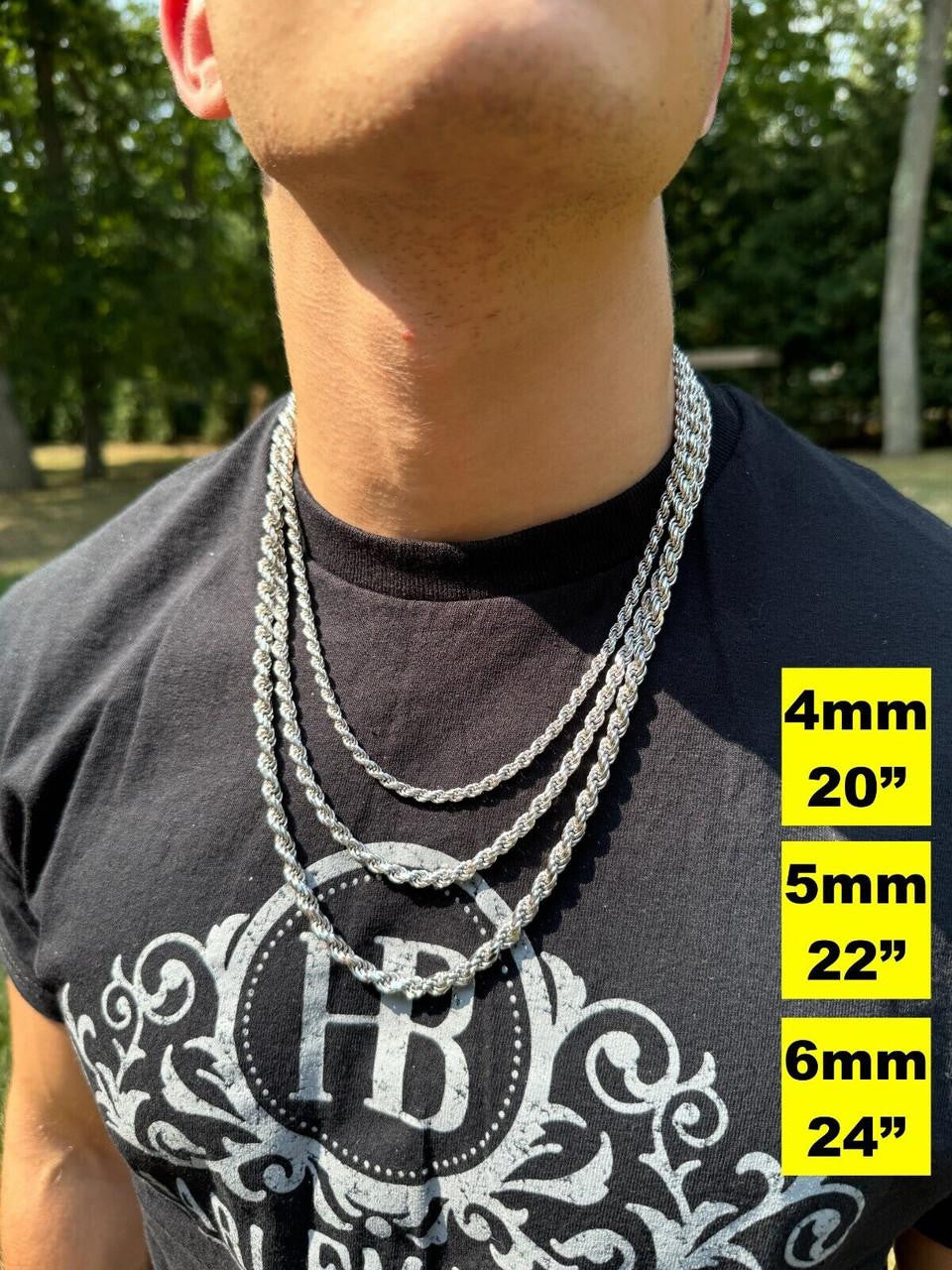 Rope Chain Necklace |  Rhodium Finish 925 Sterling Silver