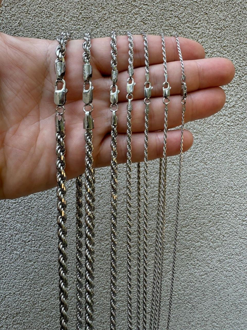 Rope Chain Necklace |  Rhodium Finish 925 Sterling Silver
