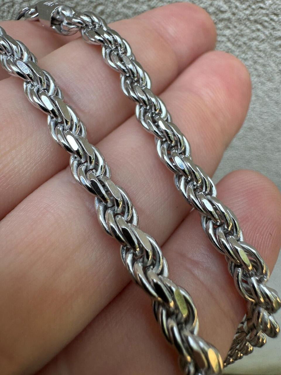 Rope Chain Necklace |  Rhodium Finish 925 Sterling Silver