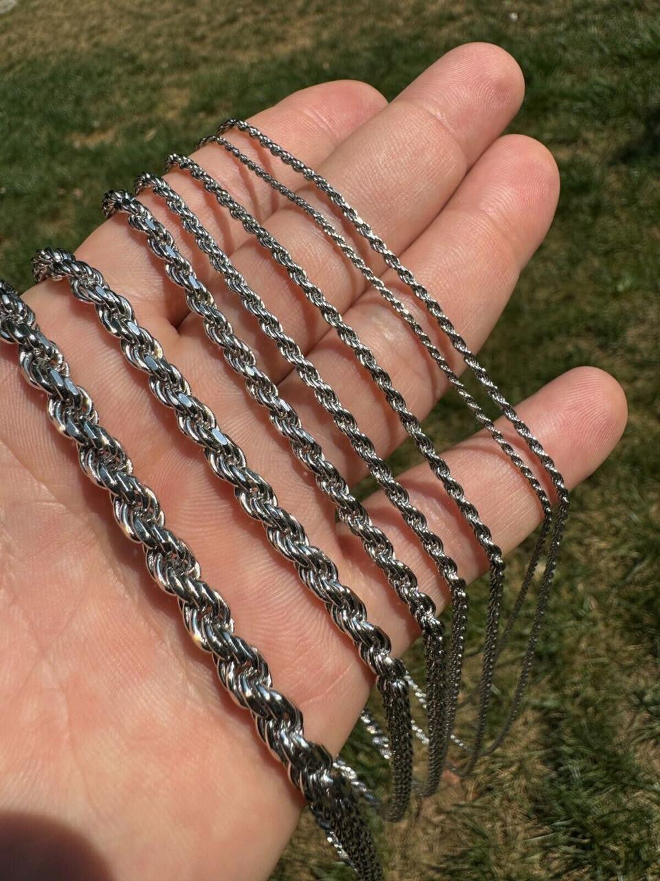 Rope Chain Necklace |  Rhodium Finish 925 Sterling Silver