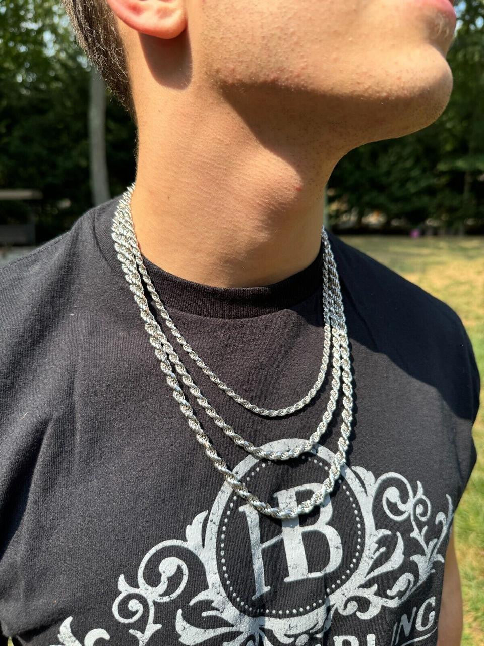 Rope Chain Necklace |  Rhodium Finish 925 Sterling Silver