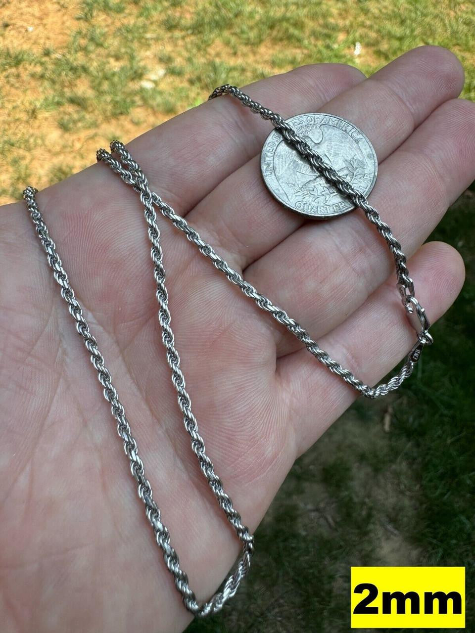 Rope Chain Necklace |  Rhodium Finish 925 Sterling Silver