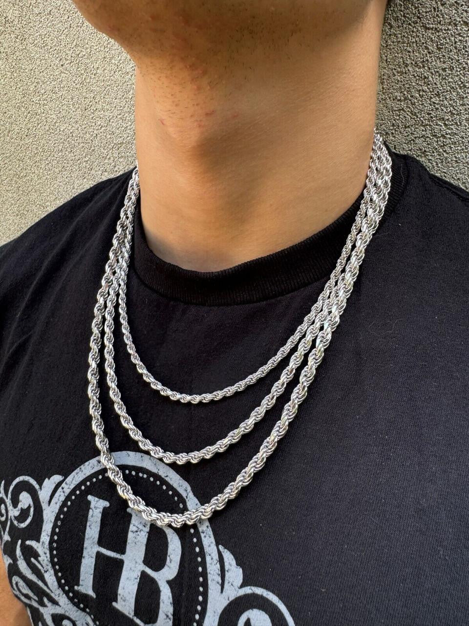 Rope Chain Necklace |  Rhodium Finish 925 Sterling Silver
