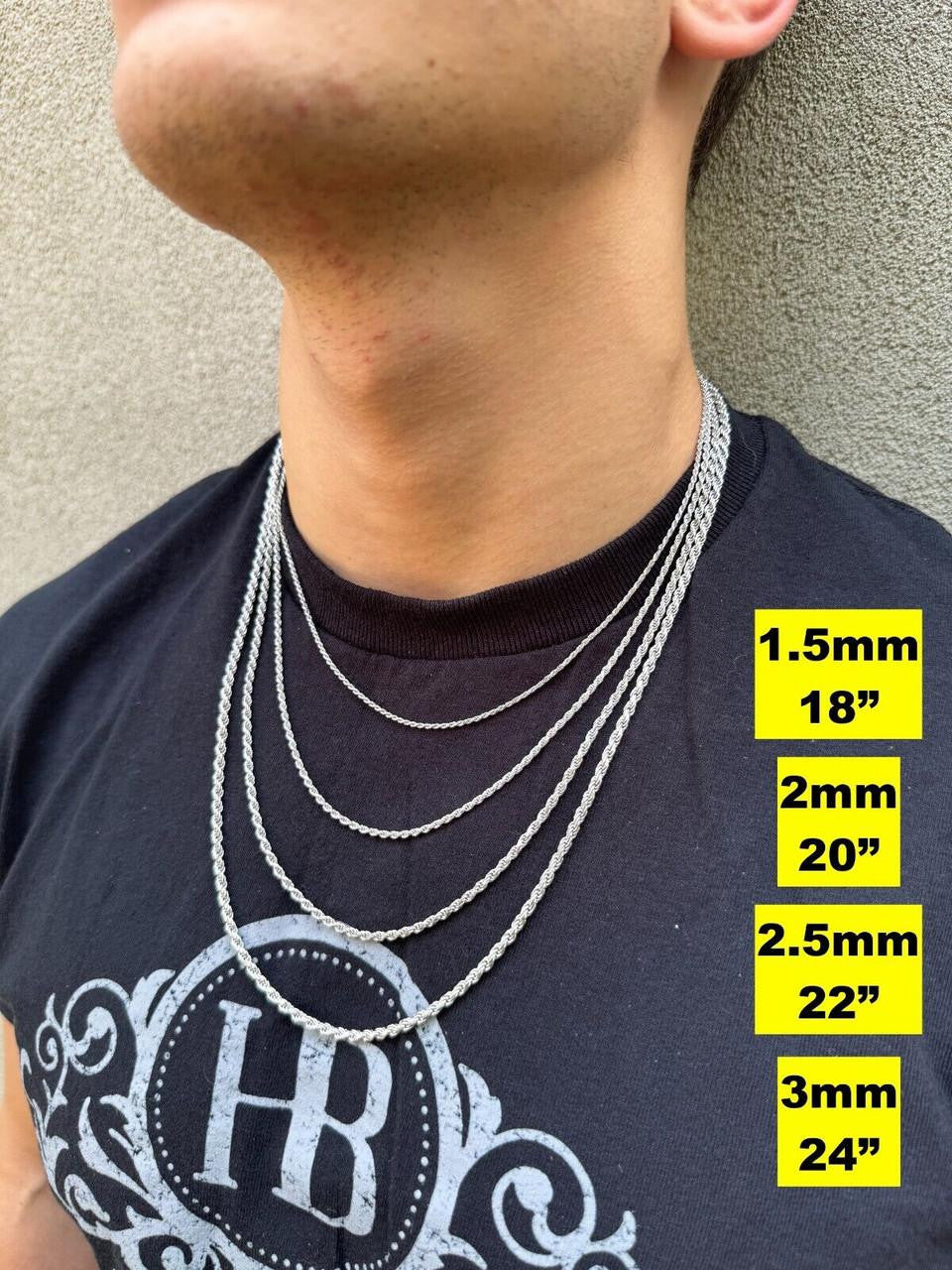 Rope Chain Necklace |  Rhodium Finish 925 Sterling Silver